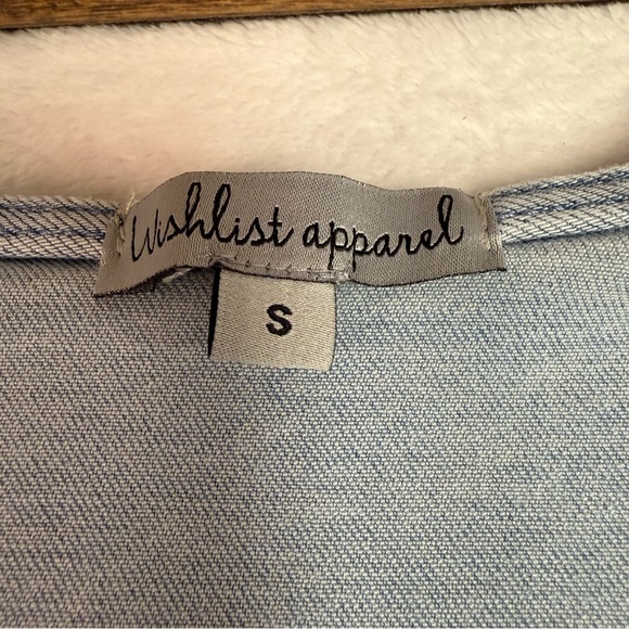 Wishlist apparel size small light blue jean front tie top elastic sleeves - Picture 5 of 8